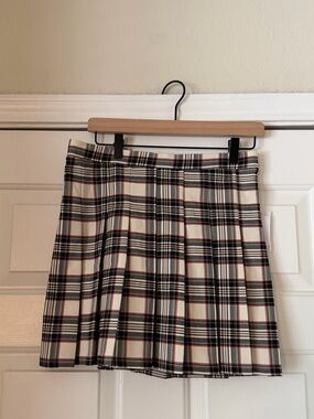 Originality Tan Black Plaid Pleated Skirt